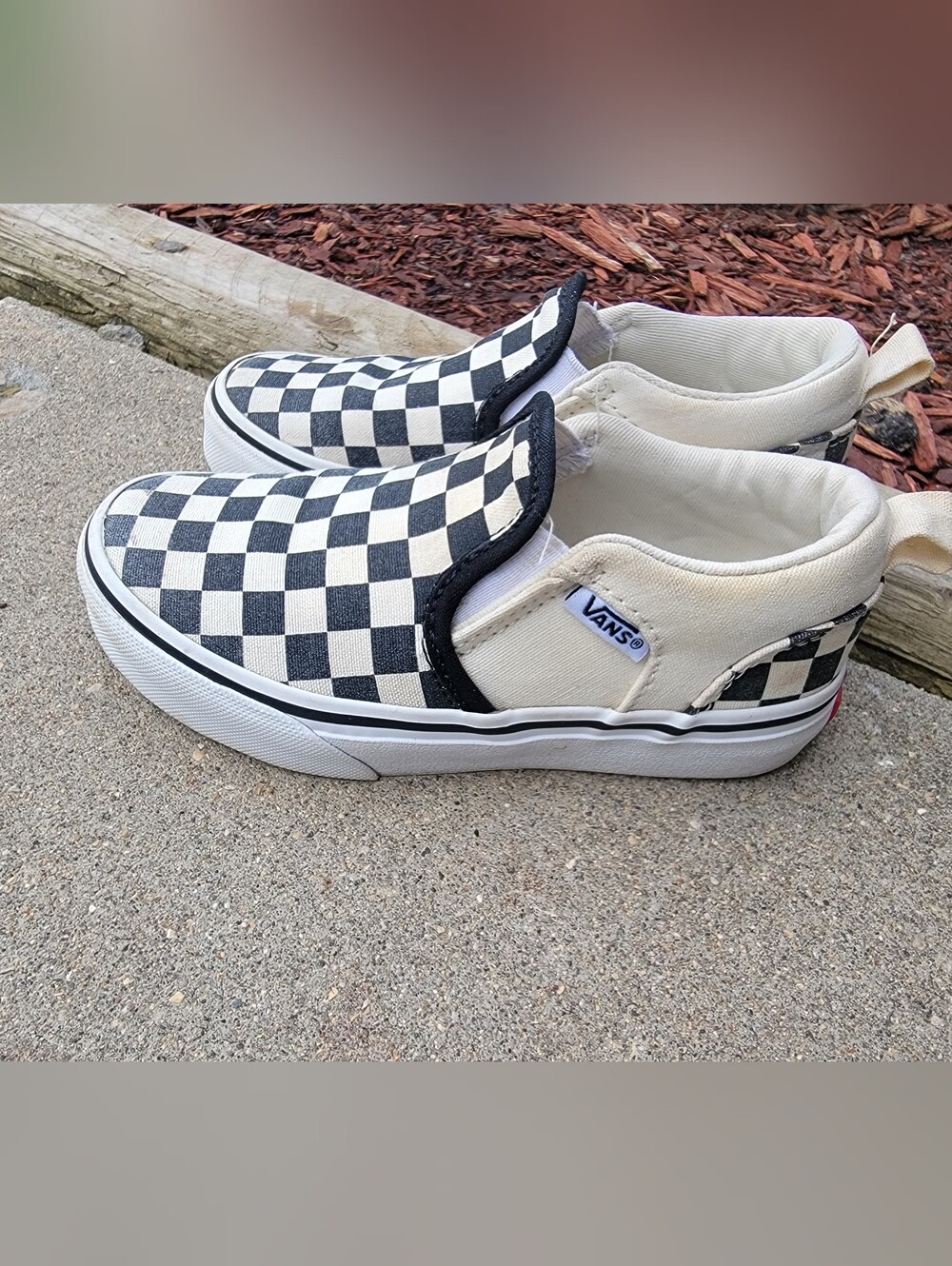 Vans Kids Slip-On Checkerboard Sneakers - Black & Cream